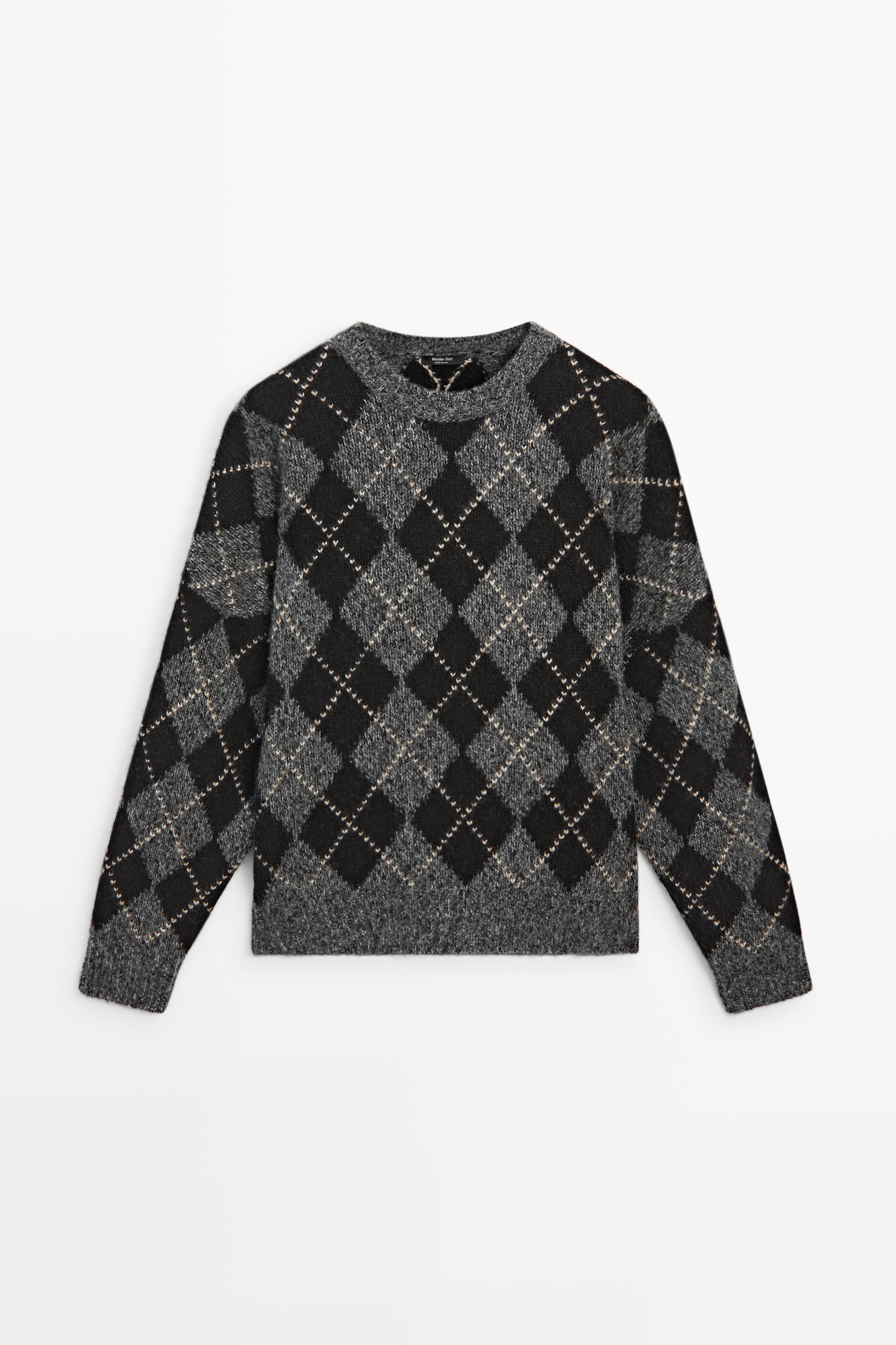 Pull en maille à motif losanges et cachemire